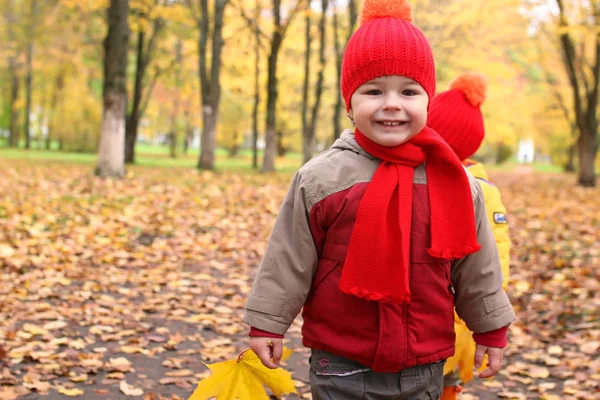 Kinderen in herfst park met pompoen — Stockfoto