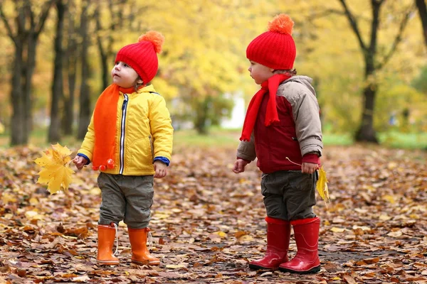 Τα παιδιά στο Φθινοπωρινό πάρκο με κολοκύθα — Φωτογραφία Αρχείου