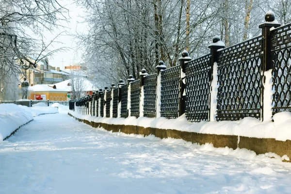 Cerca cubierta nieve invierno parque —  Fotos de Stock