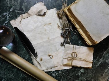 Retro kağıtları ve tablo Dedektif araçlar arka plan ile ilgili kitap