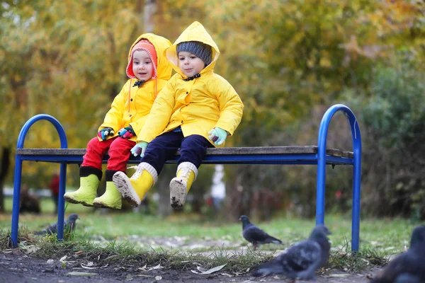 Crianças no passeio do parque de outono — Fotografia de Stock