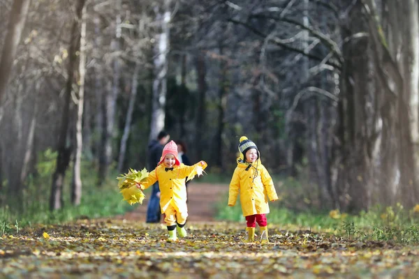 Les enfants marchent dans le parc d'automne — Photo