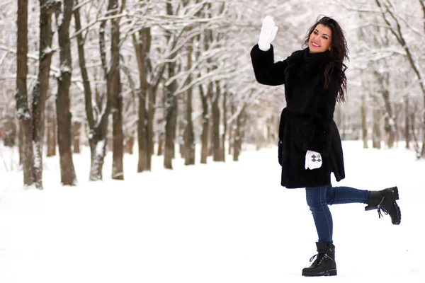 Een jong koppel lopen in een winter park — Stockfoto