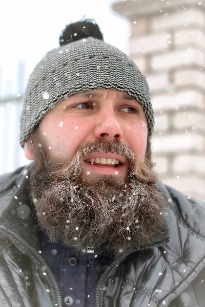 Bearded man ice snow winter — Stock Photo, Image