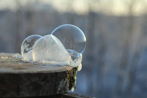 冷たい中で石鹸泡が凍る。冬の石鹸水はtで凍る — ストック写真