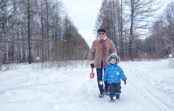 Familie wandelingen op Winter Park tijdens het weekend — Stockfoto