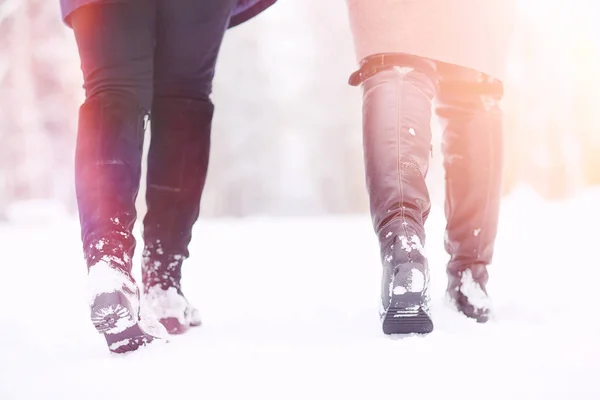 A young girl in a winter park on a walk. Christmas holidays in t — Stock Photo, Image