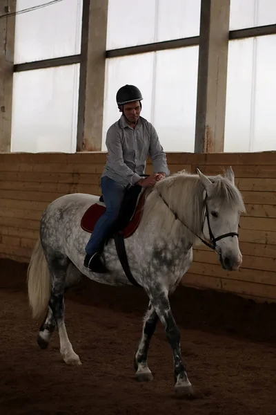 Personas en un entrenamiento de caballos en una arena de madera —  Fotos de Stock