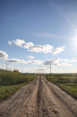 Yatay yaz mevsimindeyiz. Yeşil ağaç ve otların arasında kırsal arazi