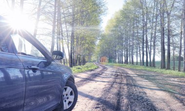 Yatay yaz mevsimindeyiz. Yeşil ağaç ve otların arasında kırsal arazi