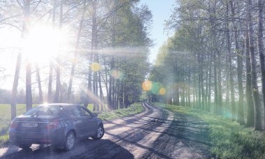 Yatay yaz mevsimindeyiz. Yeşil ağaç ve otların arasında kırsal arazi