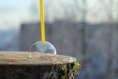 Sabun köpükleri soğukta donar. Kışın sabunlu su orada donar.