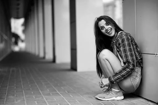 Girl in a clown makeup black and white — Stock Photo, Image