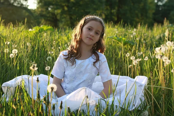 Bir bahar parkta bir karahindiba çiçek tohumlarından üfleme teen
