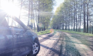 Yatay yaz mevsimindeyiz. Yeşil ağaç ve otların arasında kırsal arazi