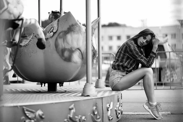 Girl in a clown makeup black and white — Stock Photo, Image