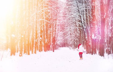 Bir kış masal, genç bir anne ve kızı bir kızak sürmek