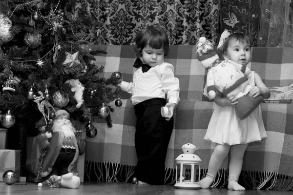 Little children near a Christmas — Stock Photo, Image