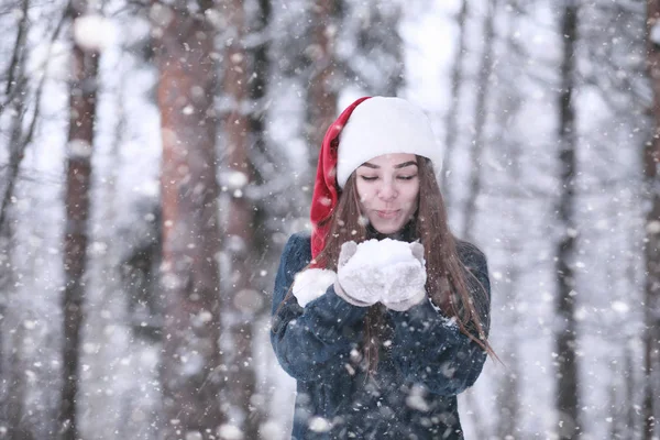 在雪地里的冬季公园里的女孩 — 图库照片