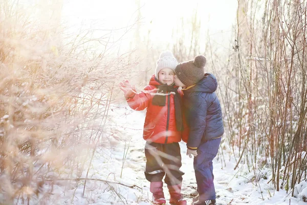 Kinder im Winterpark spielen — Stockfoto