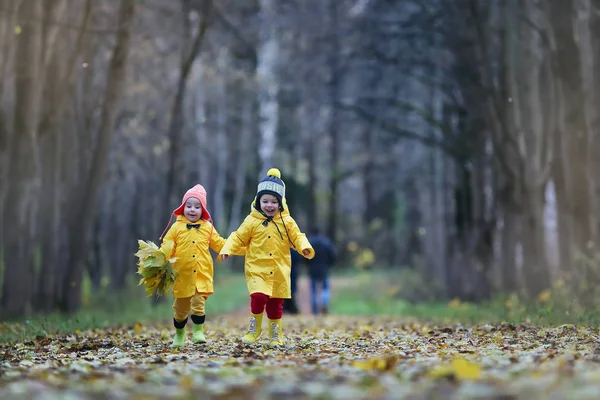 As crianças estão andando no parque de outono — Fotografia de Stock