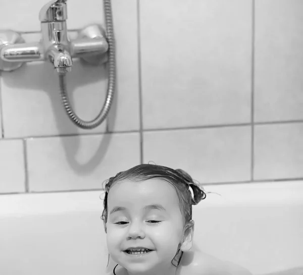 Boy Play Bathroom Water Procedures — Stock Photo, Image