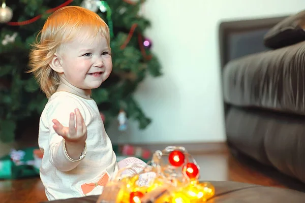 Baby Girl Eve New Year Holidays Home — Stock Photo, Image