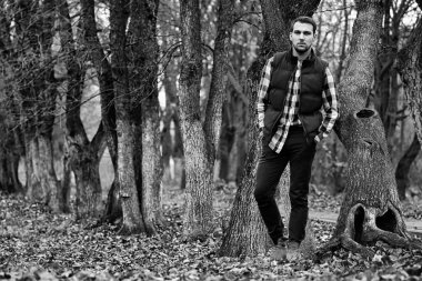 Genç sakallı adam açık