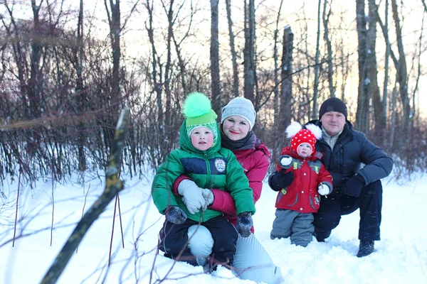 Молодая Семья Детьми Прогулке Парке Зимой — стоковое фото