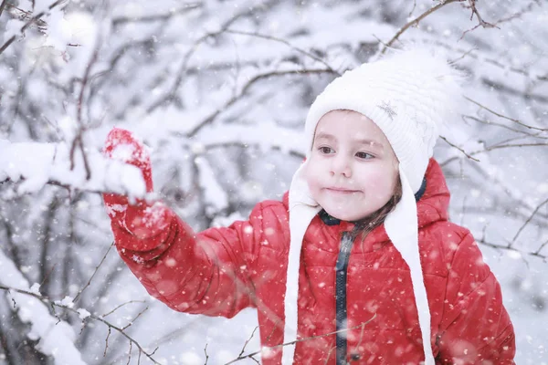 Los niños caminan en el parque primera nieve — Foto de Stock