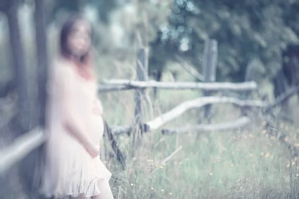 Chica embarazada en un vestido en la naturaleza — Foto de Stock