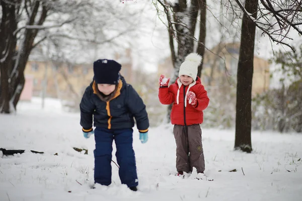 เด็กในสวนฤดูหนาวเล่น — ภาพถ่ายสต็อก