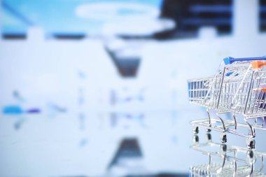 Background shopping trolley. Concept of shopping for groceries a