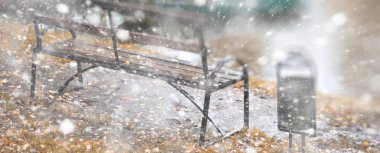 Arka plan sonbahar parkta ilk kar