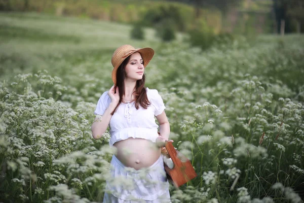 Schwangere Der Natur Für Einen Sommerspaziergang — Stockfoto