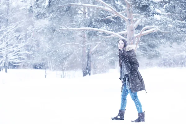 Gyönyörű lány, egy szép téli hó — Stock Fotó
