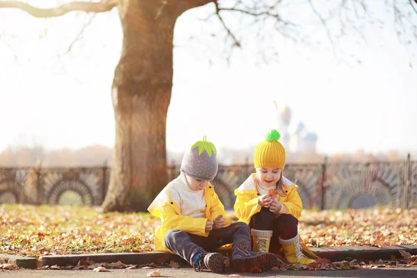 Los niños caminan en el parque de otoño —  Fotos de Stock