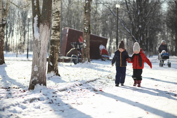 Дети в зимнем парке играют — стоковое фото