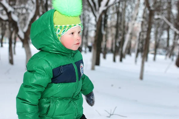 Young Boy Walk Park Winter — Stock Photo, Image