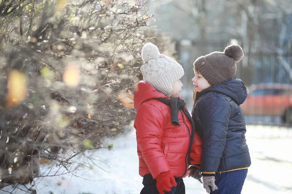 Kışın Parktaki Çocuklar Sno Ile Oynarlar — Stok fotoğraf