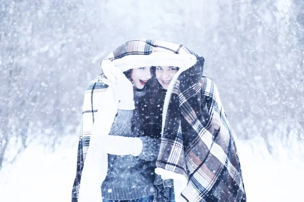 Vacker Flicka Vacker Dag Vinter Snöpark — Stockfoto