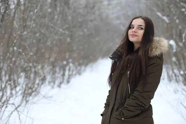 Bella Ragazza Bellissimo Parco Invernale Una Passeggiata — Foto Stock