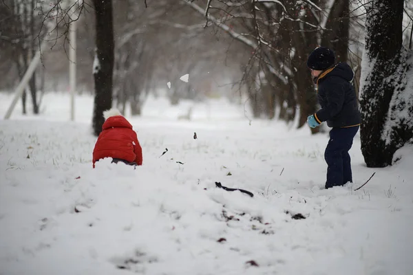 Niños Parque Invierno Jugar Con Sno —  Fotos de Stock