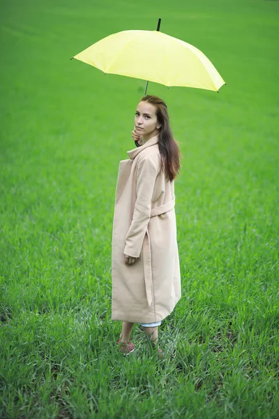 Young Girl Green Park Rainy Weathe — Stock Photo, Image