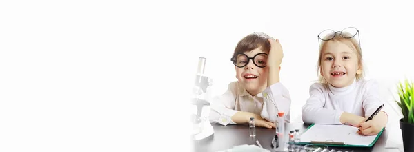 Jovens Cientistas Químicos Orientação Profissional Das Crianças Escolha Profissão Doutor — Fotografia de Stock
