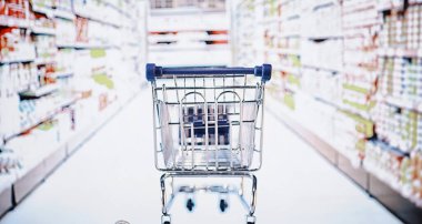 Arkaplan alışveriş arabası. Market alışverişi kavramı. Hafta sonu mağazası.