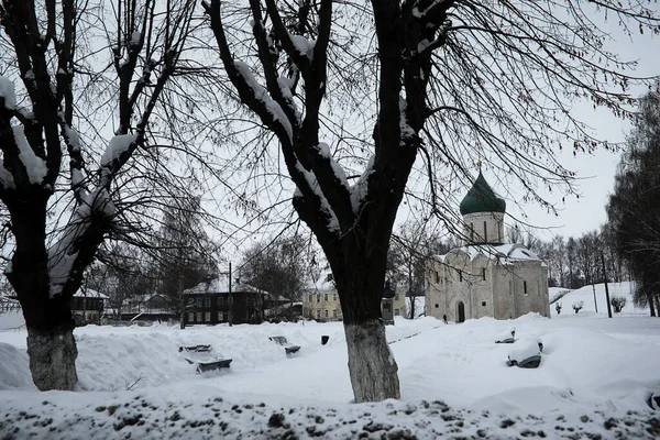 Зимний Пейзаж Сельских Полей Дорог Снегу — стоковое фото