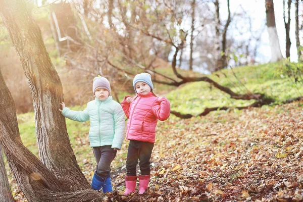 秋の紅葉公園を歩く子供たち — ストック写真