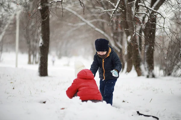 Niños Parque Invierno Jugar Con Sno —  Fotos de Stock