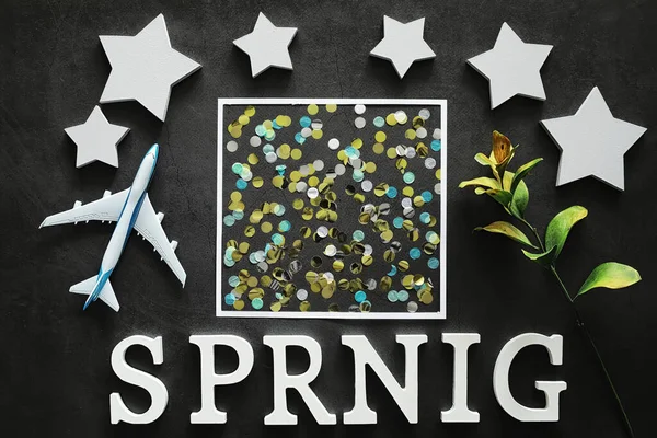 Poster Concept Dark Background Inscription Springtime — Stock Photo, Image